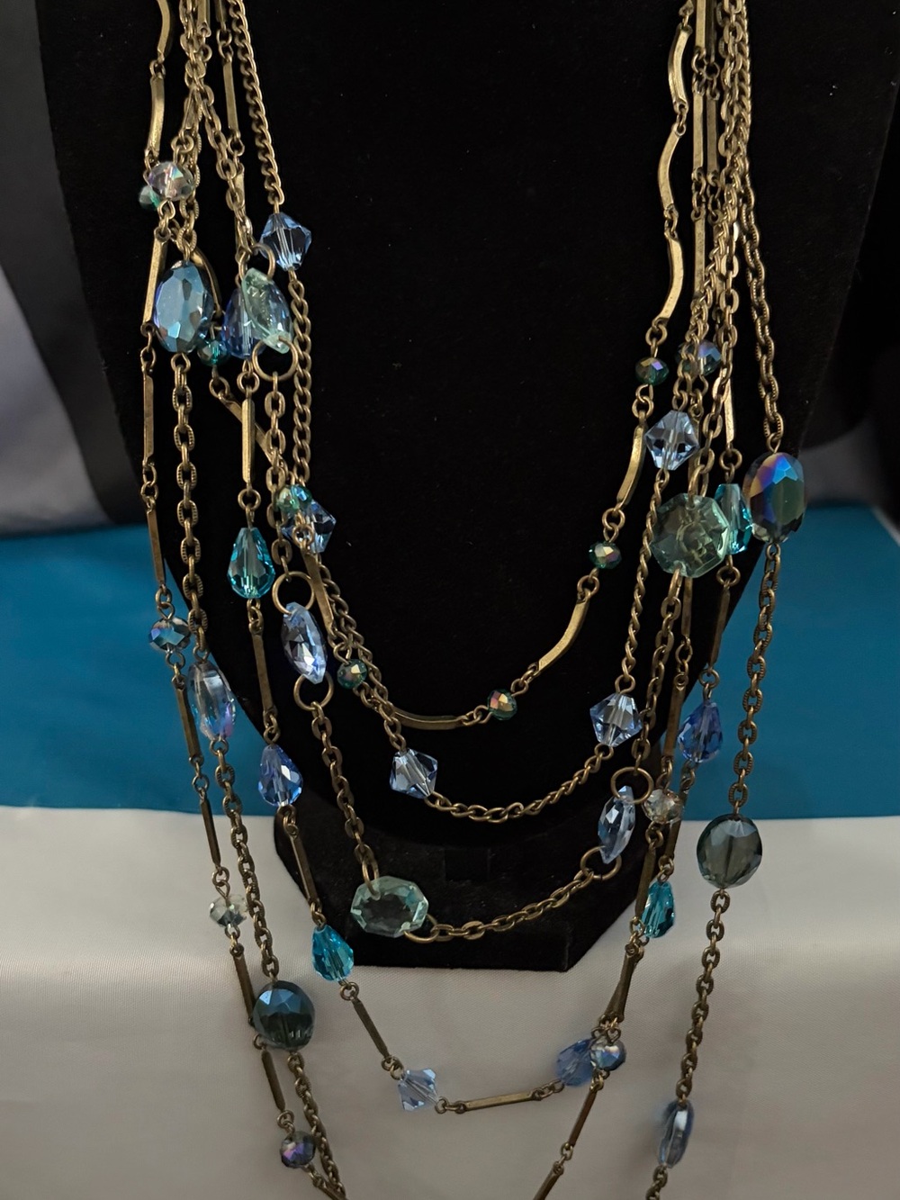 Sweet Romance Multi-Strand Blue Crystal Drop Necklace - Women Jewelry